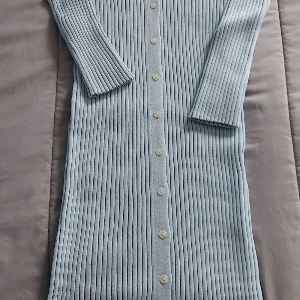 525 America Pastel Blue Ribbed Cotton Button-Down Dress NWT - Picture 10 of 12